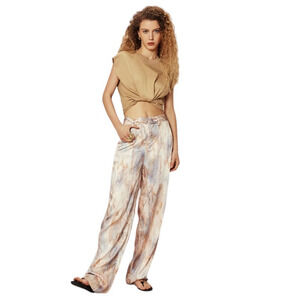 Micas Women's 2XL Marble Print High Waisted Full-Length Straight Leg Pants